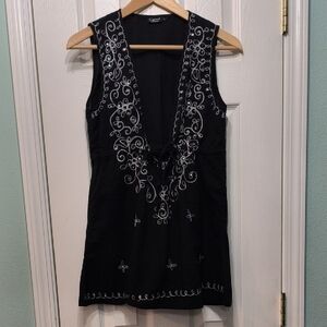 Black Embroidered Sleeveless Top